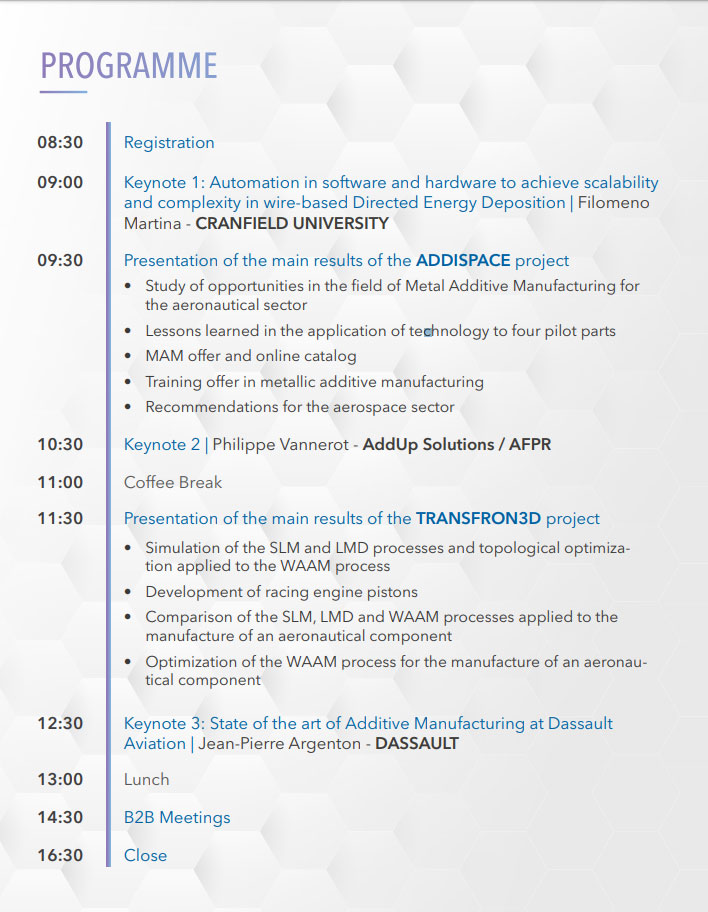 ADDISPACE Final Conference on Metal Additive Manufacturing Programme